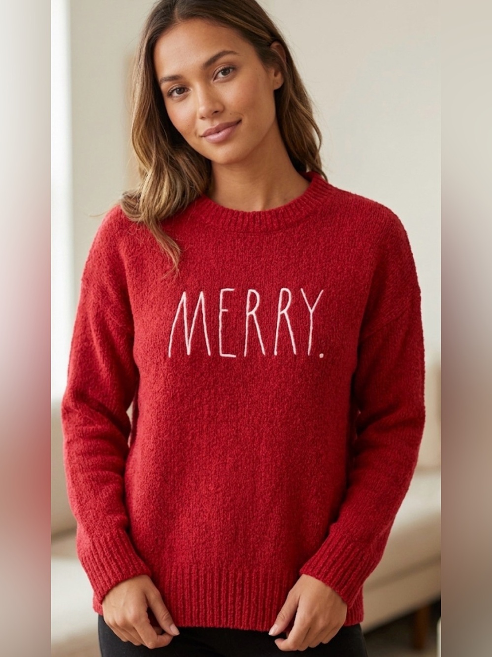 Rae Dunn Red 'MERRY.' Crewneck Knit Sweater